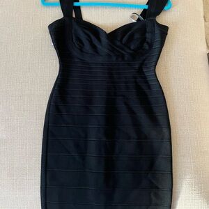 Herve Leger Black Bandage Mini Dress with Wide Straps